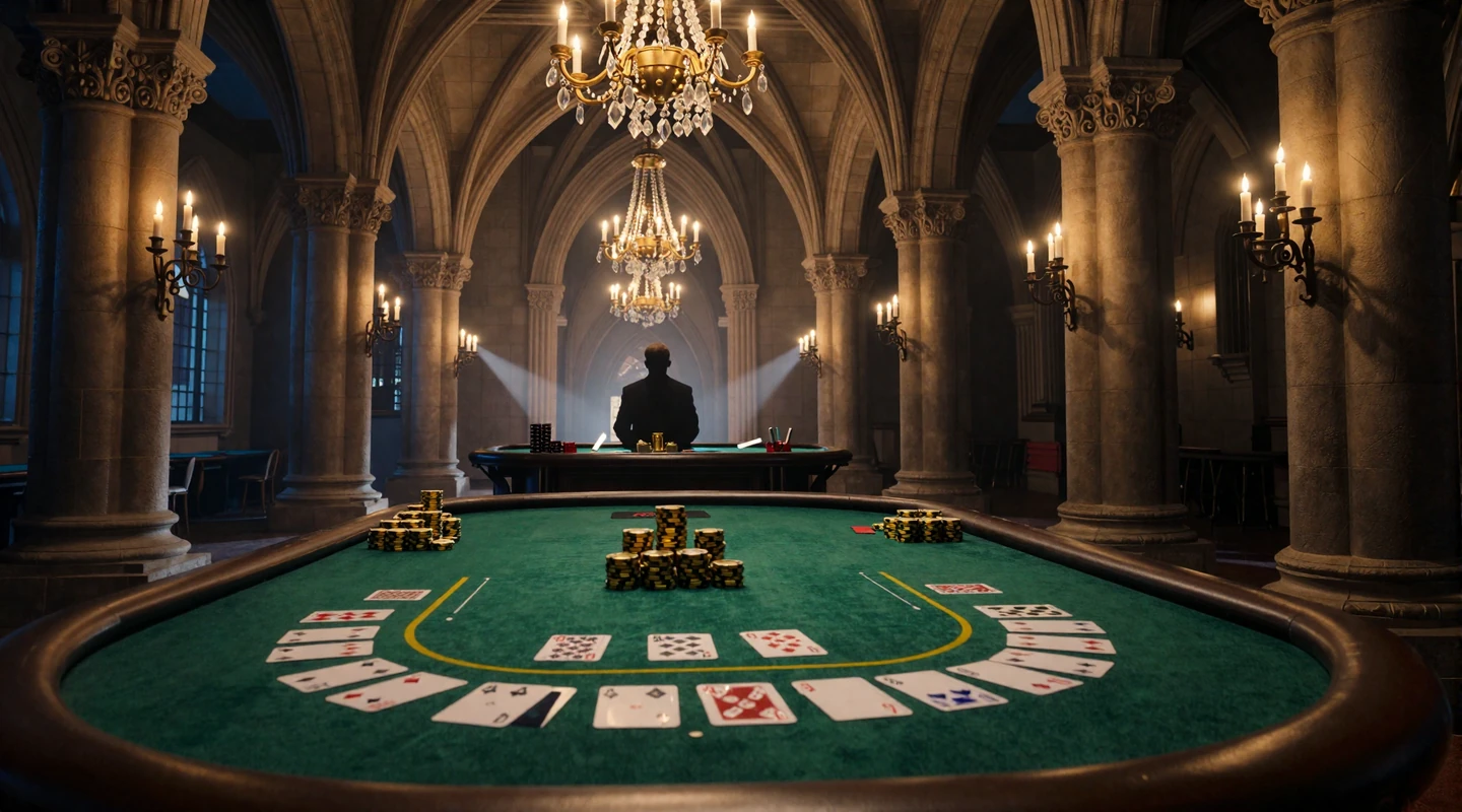 VIP Blackjack-Tisch in mittelalterlicher Schlosshalle mit Goldchips und Kerzenlicht - Yep Casino Live Casino